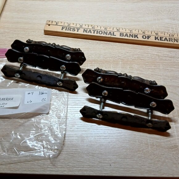 Vintage 1970s Amerock Brass Drawer Handles Pulls with Backplates 6 sets/pc #4CC - Picture 3 of 8